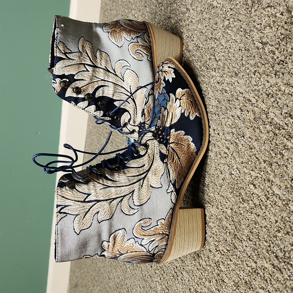 Blue floral booties. Worn once!